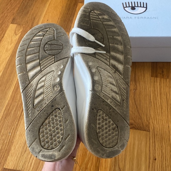 Chiara Ferragni Women’s White Sneakers With Pink Sequin Hearts Size 39 - Picture 7 of 10